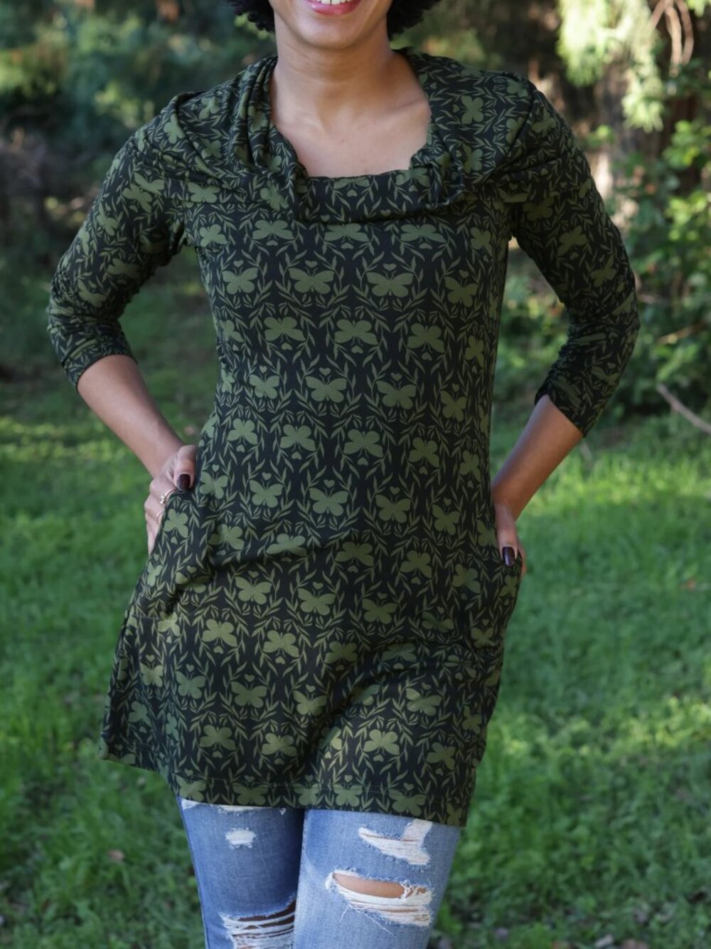 Effie's Heart Julliard butterfly cowlneck tunic top blouse shirt mini dress